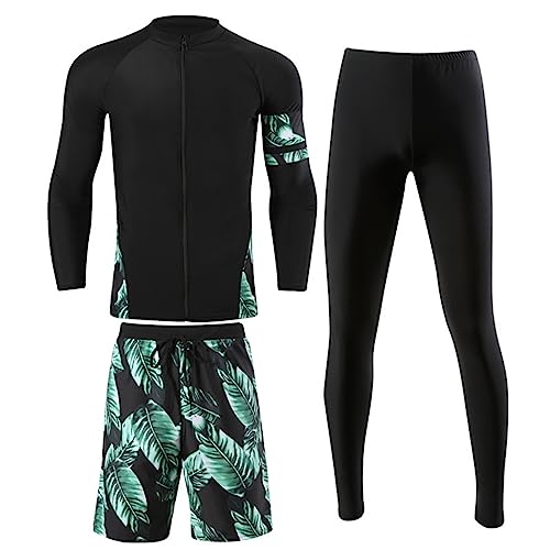 RUIZE Langarm-Badeanzug für Herren und Damen, 5-teiliges Set, elastischer Surfanzug mit Reißverschluss, UV-Schutz-Rashguard-Set, Sommer-Strand-Wasserspiel-Surf-Badeanzug,Men's,3XL von RUIZE