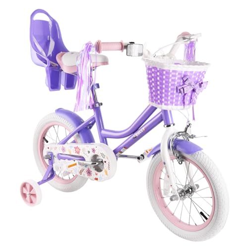 RULLY 14" Daisy Fahrrad für 3 4 5 Jahre alte Mädchen, 14" Kinderfahrrad mit Stützrädern und Korb, Lila RULLY 14" Daisy Fahrrad für 3 4 5 Jahre alte Mädchen, 14" Kinderfahrrad mit Stützrädern und Korb, Lila von RULLY