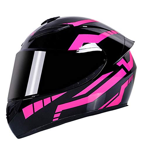 Motorrad Integralhelm mit 3 Linsenoptionen DOT Rollerhelme Motorradtouristenhelm Sturzhelme für Männer & Frauen Tägliches Pendeln (schwarz-rosa Streifen) (A,57~58cm L) von RUTXE