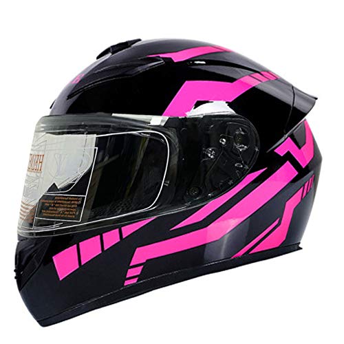 Motorrad Integralhelm mit 3 Linsenoptionen DOT Rollerhelme Motorradtouristenhelm Sturzhelme für Männer & Frauen Tägliches Pendeln (schwarz-rosa Streifen) (B,57~58cm L) von RUTXE