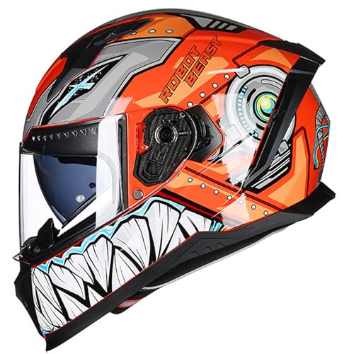 Full Face Helmet for Motorbike Riders, Motorcycle Helmet with Double Visor, DOT/ECE Approved, Lightweight And Durable, Motorcycle Street Bike Racing Helmet for Men And Women,Black orange,L 55~56CM von RUYICZB