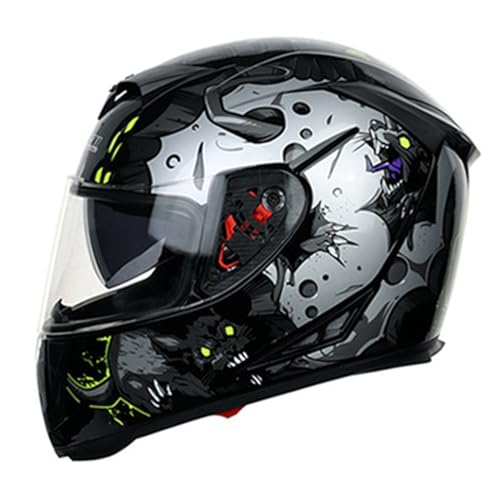 Helme Helme mit Doppel-Visier Motocross-Helme DOT/ECE-genehmigte Vollfacade Street Bike Racing Motorradhelm für Männer und Frauen,F,XL von RUYICZB