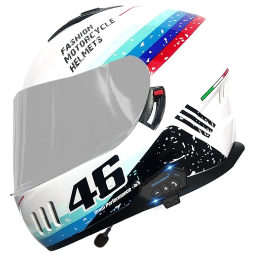 Integralhelm Für Motorradfahrer Mit Bluetooth, DOT/ECE-Geprüfter Integrierter Motorradhelm, Motorradhelm Mit Doppelvisier, Moped-Straßenrad-Rennhelm Für Männer Und Frauen,White blue,2XL 63~64 cm von RUYICZB