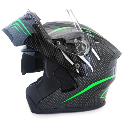 Modularer Integralhelm Für Motorräder Hochklappbarer Motorradhelm Mit Doppelvisier Für Damen Und Herren DOT/ECE-Zugelassene Moped- Und ATV-Helme Komfortables Innenfutter,Black green,XL 61~62 cm von RUYICZB