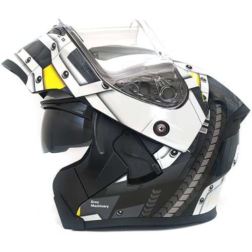 Modularer Motorradhelm, DOT/ECE-Geprüfter Hochklappbarer Integralhelm Mit Antibeschlag-Doppelvisier Und Belüftungsöffnungen, Motorrad- Und ATV-Helm Für Männer Und Frauen,Black white,L 59~60 cm von RUYICZB