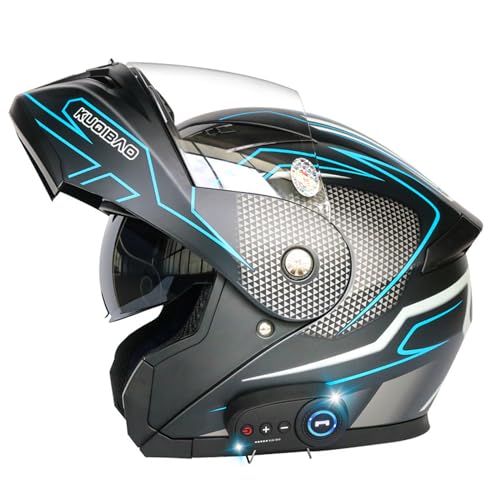 Motorradhelm mit zwei Bluetooth-Visier Faltbarer modularer Helm DOT/ECE-zertifizierter Motocross-Straße Fahrradhelme für Männer und Frauen,E,L von RUYICZB