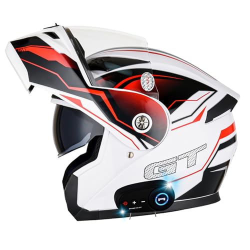 Motorradhelm mit zwei Bluetooth-Visier Faltbarer modularer Helm DOT/ECE-zertifizierter Motocross-Straße Fahrradhelme für Männer und Frauen,I,XXL von RUYICZB