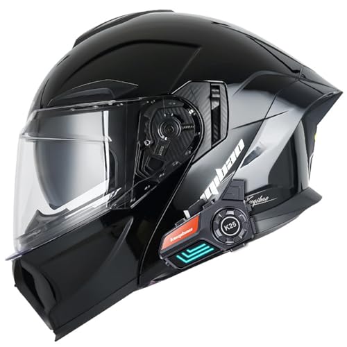 RUYICZB Bluetooth-Modularer Motorradhelm, DOT/ECE-Geprüfter Integral-Klapphelm Für Männer Und Frauen, Personalisierter Motorrad-Straßenrad-Renn-Moped-ATV-Helm,Bright Black,L 59~60cm von RUYICZB