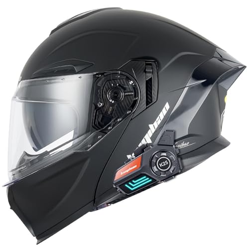 RUYICZB Bluetooth-Modularer Motorradhelm, DOT/ECE-Geprüfter Integral-Klapphelm Für Männer Und Frauen, Personalisierter Motorrad-Straßenrad-Renn-Moped-ATV-Helm,Matt Black,2XL 63~64cm von RUYICZB