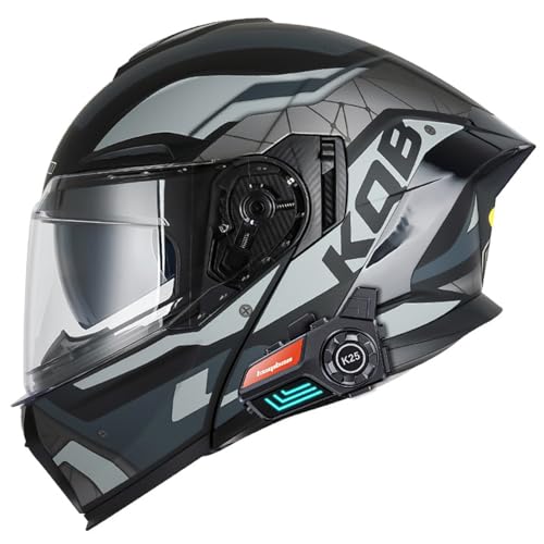 RUYICZB Bluetooth-Modularer Motorradhelm Mit Doppelvisier, DOT/ECE-Geprüfter Integral-Klapphelm Für Männer Und Frauen, Motorrad-Straßenrad-Renn-Mopedhelm,Black Gray,2XL 63~64cm von RUYICZB