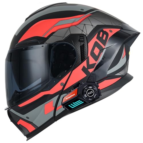 RUYICZB Bluetooth-Modularer Motorradhelm Mit Doppelvisier Für Männer Und Frauen Integralhelm Klapp-Motorradhelm DOT/ECE-Zugelassener Straßenrad-Rennhelm,Gray red,2XL 63~64cm von RUYICZB