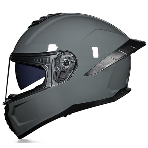 RUYICZB Integralhelm Mit Doppelvisier, DOT/ECE-Geprüfter Integrierter Helm Mit Heckflügel Für Männer Und Frauen, Motorrad-Straßenrad-Mopedhelm,Grau,XL 59~60CM von RUYICZB