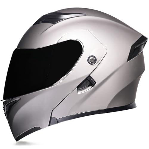 RUYICZB Integralhelm Zum Hochklappen, Modularer Motorradhelm Mit Doppelvisier Für Männer Und Frauen, Moped-Straßenrennhelm, DOT/ECE-Geprüft,Grau,XL 62~63CM von RUYICZB