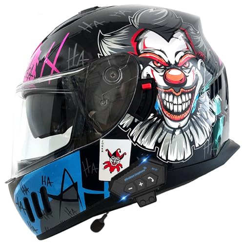 RUYICZB Integrierter Bluetooth-Motorradhelm, DOT/ECE-Zugelassener Integralhelm Mit Doppelvisier Und Mikrofon, Motorrad-Straßenrad-Rennhelm Für Männer Und Frauen,Black Blue,M 57~58 cm von RUYICZB