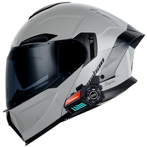 RUYICZB Modularer Bluetooth-Klapphelm Für Motorräder, DOT/ECE-Geprüfter Integralhelm Mit Doppelvisier, Vier-Jahreszeiten-Straßenrad-Rennhelm Für Mopeds Und Geländefahrzeuge,Dark Gray,XL 61~62cm von RUYICZB