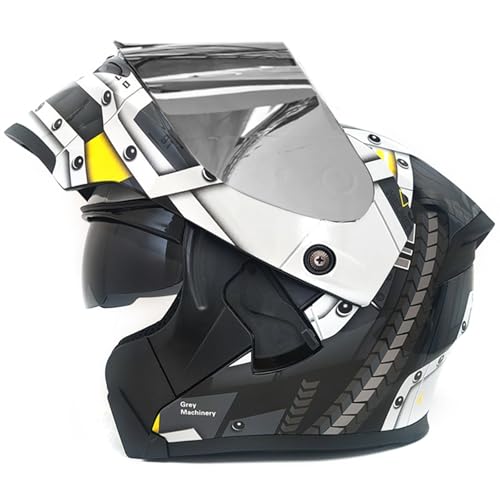 RUYICZB Modularer Klapphelm Für Motorradfahrer, DOT/ECE-Geprüfter Integralhelm Mit Doppelvisier, Motorradhelm Für Straßenmotorräder Und Geländefahrzeuge, Für Männer Und Frauen,Black White,3XL 65 cm von RUYICZB