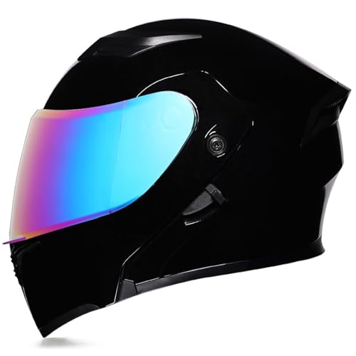 RUYICZB Modularer Motorradhelm, DOT/ECE-Geprüfter Integral-Klapphelm Für Männer Und Frauen, Motorrad-Straßenrad-Renn-Moped-ATV-Helm,Bright Black,2XL 64~65CM von RUYICZB