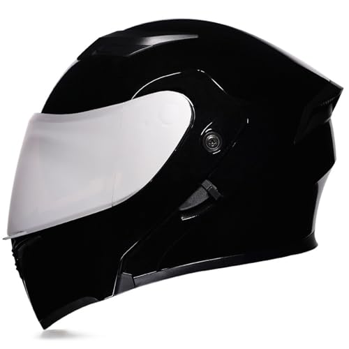 RUYICZB Modularer Motorradhelm, DOT/ECE-Geprüfter Integralhelm Mit Doppelvisier, Hochklappbarer Motorradhelm, Doppelvisier-Motorradhelm Für Männer Und Frauen, Mopedhelme,Bright Black,M 58~59CM von RUYICZB