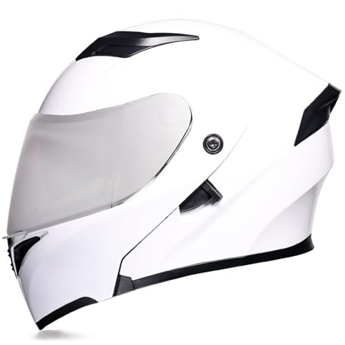 RUYICZB Modularer Motorradhelm, DOT/ECE-Geprüfter Integralhelm Mit Doppelvisier, Hochklappbarer Motorradhelm, Doppelvisier-Motorradhelm Für Männer Und Frauen, Mopedhelme,Weiß,L 60~61CM von RUYICZB