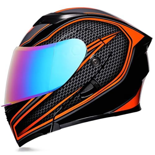 RUYICZB Modularer Motorradhelm, Integralhelm, Hochklappbarer Motorradhelm Mit Doppelvisier, Für Elektro-Radfahren, Straßenrennen, Motorradfahren, DOT/ECE-Zulassung,Black orange,L 60~61CM von RUYICZB