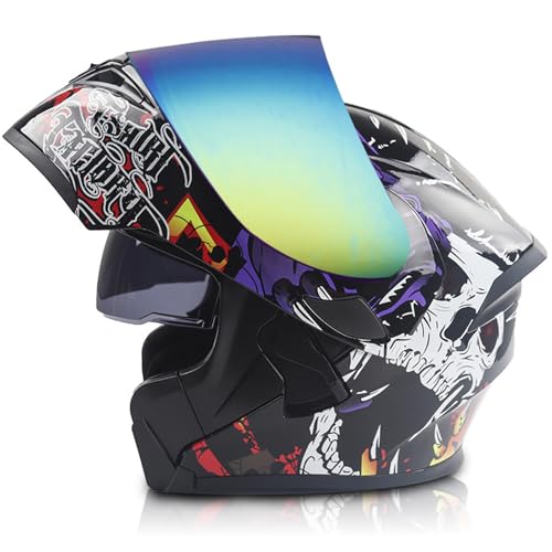 RUYICZB Modularer Motorradhelm DOT/ECE-Geprüfter Integralhelm Hochklappbarer Motorradhelm Mit Doppelvisier Für Männer Und Frauen Straßenrad-Renn-Moped-ATV-Helm,Lila,L 59~60 cm von RUYICZB