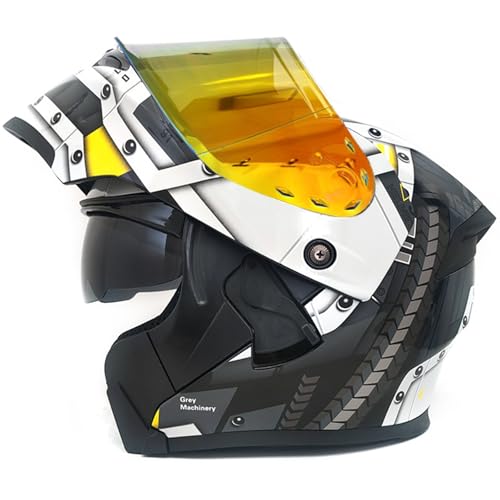 RUYICZB Motorradhelme Modularer Motorradhelm Mit Doppelvisier Hochklappbarer Integralhelm DOT/ECE-Zugelassener Motorrad-Straßenrad-Rennhelm Für Männer Und Frauen,Black White,XL 61~62 cm von RUYICZB