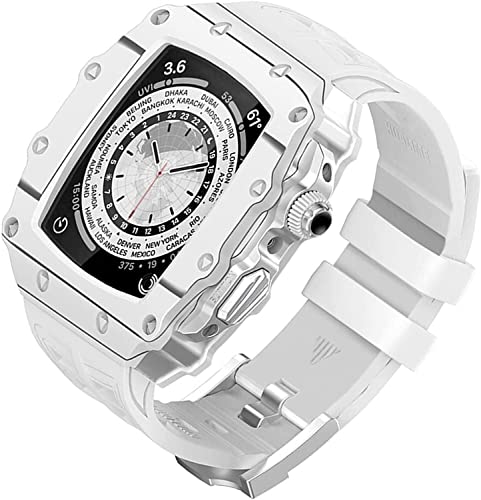 RVHAOODI Kohlefaser-Uhrengehäuse, für 8 7 45 mm, Fluorkautschuk RM Mod Kit Uhrenarmband Rahmen Lünette Modifikationsset, für iWatch 6 5 4 SE 44 mm von RVHAOODI