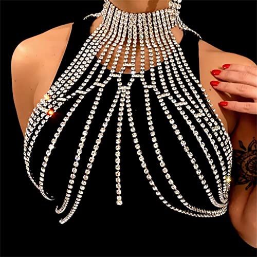RVLAUGOAA Frau Sexy Brustkette Halsketten glänzend Diamant BH-Kette Kristall Bikini Unterwäsche Brustschmuck Körperkette (Golden) von Rvlaugoaa