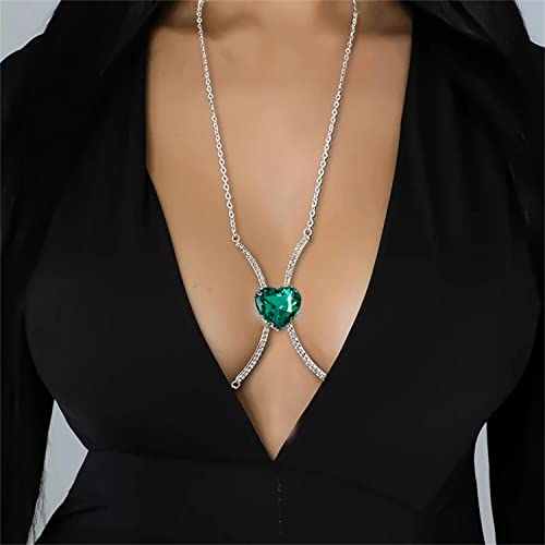 RVLAUGOAA Frau Sexy Körperkette grün Juwel Brustkette glänzend Diamant BH-Kette Kristall Bikini Unterwäsche Brustschmuck (Golden) von Rvlaugoaa