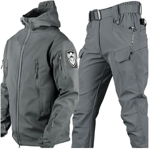 RVUEM 02,XL, MilitäRische Softshell AnzüGe, Taktische Jacke Und Hose FüR Herren, wasserdichte Armee KampfanzüGe, wasserdichte Tarnuniform, Winter Set Aus Warmer Skijacke Und Hose Mit Kapuze von RVUEM