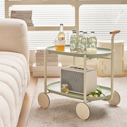 RVUEM 04, 2-StöCkiger Rollwagen, Kaffee Sofa Beistelltisch, Barwagen Mit Griff, Servierwagen, SüßIgkeitenwagen, GeträNkewagen, Nachttisch Mit RäDern, FüR Wohnzimmer, Schlafzimmer, Badezimmer von RVUEM