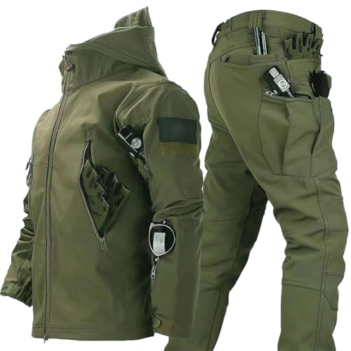 RVUEM Army Green,M, 2-Teiliger Snowboard Schneeanzug Softshell Jacke FüR Herren MilitäRische Bekleidung, Kampfanzug Outdoor Skianzug Taktische Jacke Und Hose FüR Skifahren Outdoor Sport von RVUEM