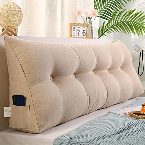 RVUEM Beige,L180×W20×H50cm, Samtkissen FüR Tagesbett, Dreieckiges Lesekissen Zum Ausruhen Am Bett, Dreieckiges Weiches Keilkissen FüR Das Kopfteil, RüCkenstüTze FüR LendenwirbelsäUle von RVUEM