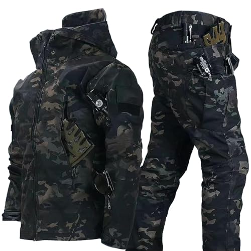 RVUEM Black camo,S, 2-Teiliger Snowboard Schneeanzug Softshell Jacke FüR Herren MilitäRische Bekleidung, Kampfanzug Outdoor Skianzug Taktische Jacke Und Hose FüR Skifahren Outdoor Sport von RVUEM