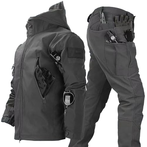 RVUEM Dark Grey,XL, 2-Teiliger Snowboard Schneeanzug Softshell Jacke FüR Herren MilitäRische Bekleidung, Kampfanzug Outdoor Skianzug Taktische Jacke Und Hose FüR Skifahren Outdoor Sport von RVUEM