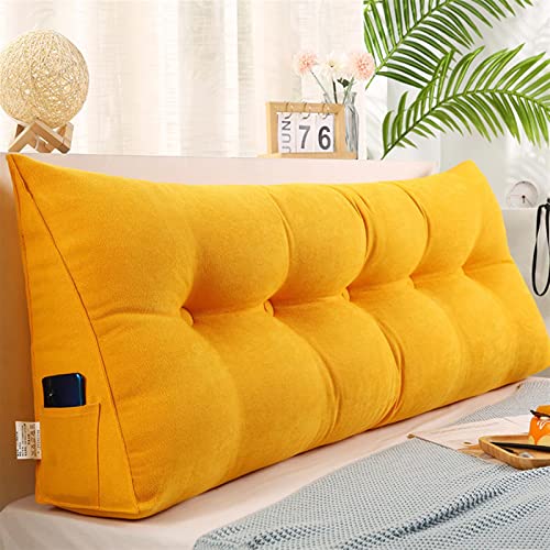 RVUEM Gelb,L80×W20×H50cm, Dreieckiges Kopfteilkissen, Kopfteil RüCkenlehnenkissen, Abnehmbares GroßEs Kissen, RüCkenstüTze FüR Bett/Sofa Lesekissen, Lendenkissen, Mit Abnehmbarem Bezug von RVUEM