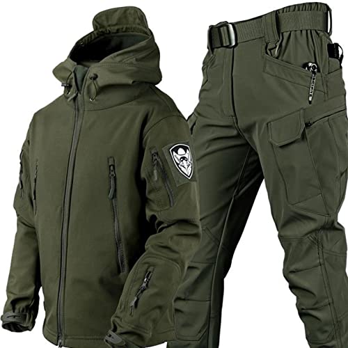 RVUEM Grün,4XL, Taktische Jacke Und Hose FüR Herren MilitäRische Softshell AnzüGe Soft Shell Jacke MilitäRische wasserdichte Armee Kampfanzug Sets Jagdbekleidung Wasserdicht Leicht Draussen von RVUEM