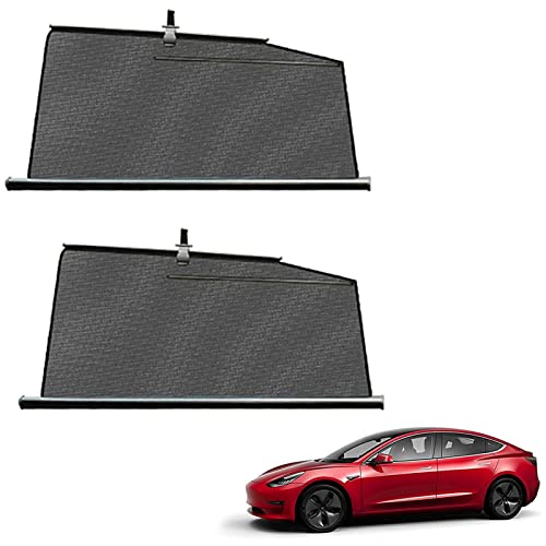 RVUEM Rear Side Window,Model S, Auto Fenster Rollos, Sonnenblende Aus Netzgewebe FüR Seitenfenster, Einziehbare Sonnenschutzblenden FüR Seitenfenster, Sommerschutz, FüR Tesla Model 3/S/X/Y von RVUEM