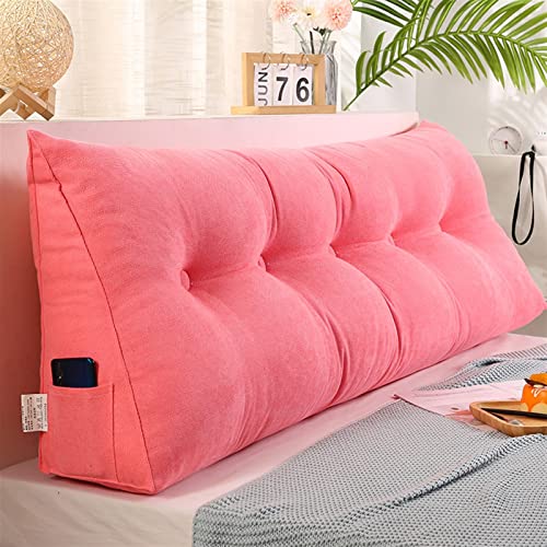 RVUEM Rosa,L120×W20×H50cm, Samtkissen FüR Tagesbett, Dreieckiges Lesekissen Zum Ausruhen Am Bett, Dreieckiges Weiches Keilkissen FüR Das Kopfteil, RüCkenstüTze FüR LendenwirbelsäUle von RVUEM