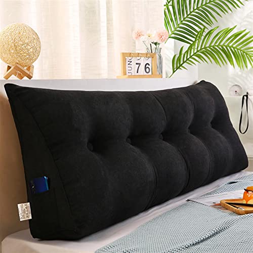 RVUEM Schwarz,L150×W20×H50cm, Dreieckiges Kopfteilkissen, Kopfteil RüCkenlehnenkissen, Abnehmbares GroßEs Kissen, RüCkenstüTze FüR Bett/Sofa Lesekissen, Lendenkissen, Mit Abnehmbarem Bezug von RVUEM