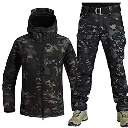 RVUEM Taktische Jacke, Softshell Jagdjacken, Armee wasserdichte Tarnuniform, Camouflage MilitäR Kleideranzug, Taktische Jacke Und Hose FüR Herren, Wasserdicht, Leicht, Im Freien,Camouflage a,4XL von RVUEM