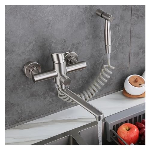 RWCCCRW Edelstahl-Küchenverlängerung, gebürstet, 2 Funktionen, Wandmontage, Badewanne, Mischventil, Duscharmatur, Handbrause (Color : Faucet Set-3) von RWCCCRW