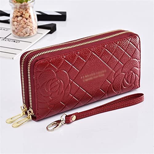 RWCCCRW Große Damen-Geldbörsen aus Leder für Damen, Lange Damen-Geldbörsen, Karten-Clutch, Doppel-Reißverschluss (Farbe: Rot) von RWCCCRW