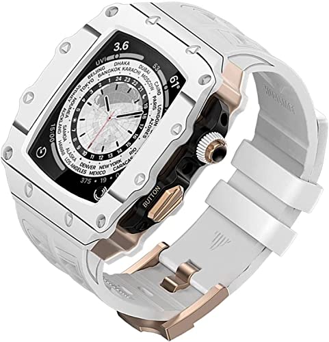 RWCCCRW Kohlefaser-Uhrengehäuse, für 8 7 45 mm, Fluorkautschuk RM Mod Kit Uhrenarmband Rahmen Lünette Modifikationsset, für iWatch 6 5 4 SE 44 mm von RWCCCRW