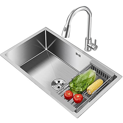 RWCCCRW Küche integrierte Spüle Edelstahl Spüle Restaurant große Spüle mit Wasserhahn und Zubehör/Silber/60 * 40 * 21,5 cm von RWCCCRW