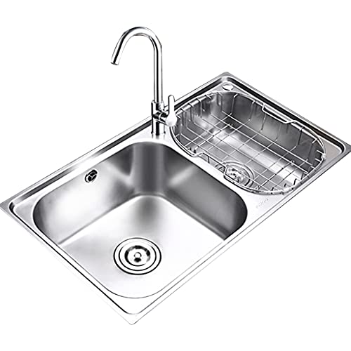 RWCCCRW Küchenspüle Edelstahl Küchenspüle Doppelbecken Küche 304 Edelstahl, inklusive Wasserhahn und Zubehör/Silber/82 * 45 * 20,5 cm von RWCCCRW