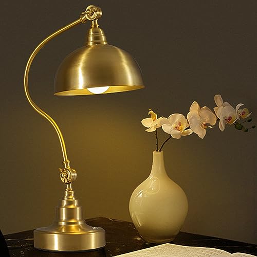 RWCCCRW Kupfer-Tischlampe, Schreibtischlampen im Retro-Stil mit dreifarbiger Lichtquelle, 7-W-Lampe für Büro, Esszimmer, Wohnzimmer, Schlafzimmer, Lesen, Nachttisch, Schmiedeeisen (Messing) von RWCCCRW