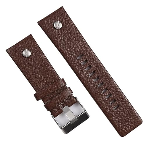 RWCCCRW Neues 22 24 26 28mm Nieten-Lychee-Textur-Echtleder-Armband für Diesel Schwarz Braun Uhrenarmband Handgelenk-Armband Dornschließe von RWCCCRW