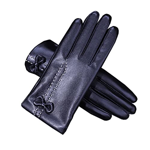 RWCCCRW PU-Lederhandschuhe für Damen, Herbst und Winter, verdickend, warm, durchgehende Fingerhandschuhe, Radfahren, Touchscreen-Handschuhe (Farbe: D, Größe: L) von RWCCCRW