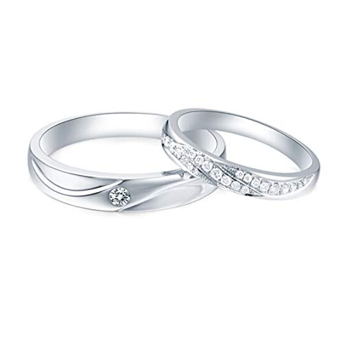 RWCCCRW Platin Ringe für Damen und Herren, Eheringe Set Sie und Ihn Welle rund mit 0,17 Karat Diamantring-Sets für Damen und Herren, Jubiläumsring, Weißgold von RWCCCRW